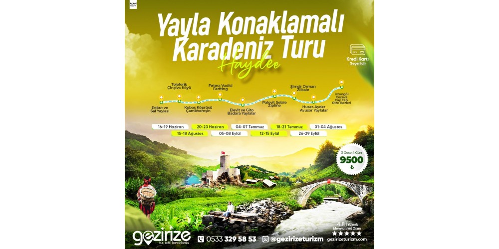 3 GECE 4 GÜN YAYLA KONAKLAMALI KARADENİZ TURU